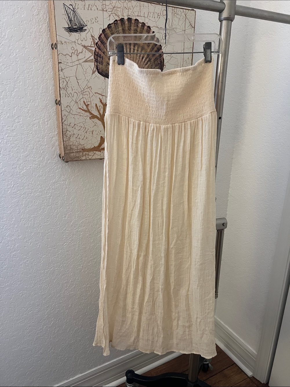 Women's Cream Smocked Waist Beach Cover-Up Skirt